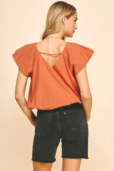 Flutter Sleeve Cropped Top - Rust