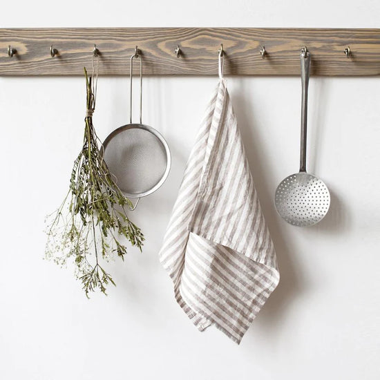 Natural White Stripe Linen Kitchen Towel