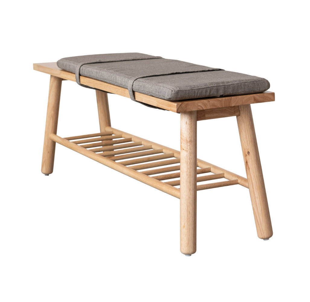 Rubberwood Bench with Slatted Shelf & Removable Cushion
