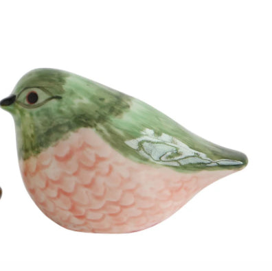 Hand-Painted Stoneware Bird - Green