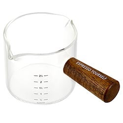 Espresso Measuring Glass Cup with Wooden Handle