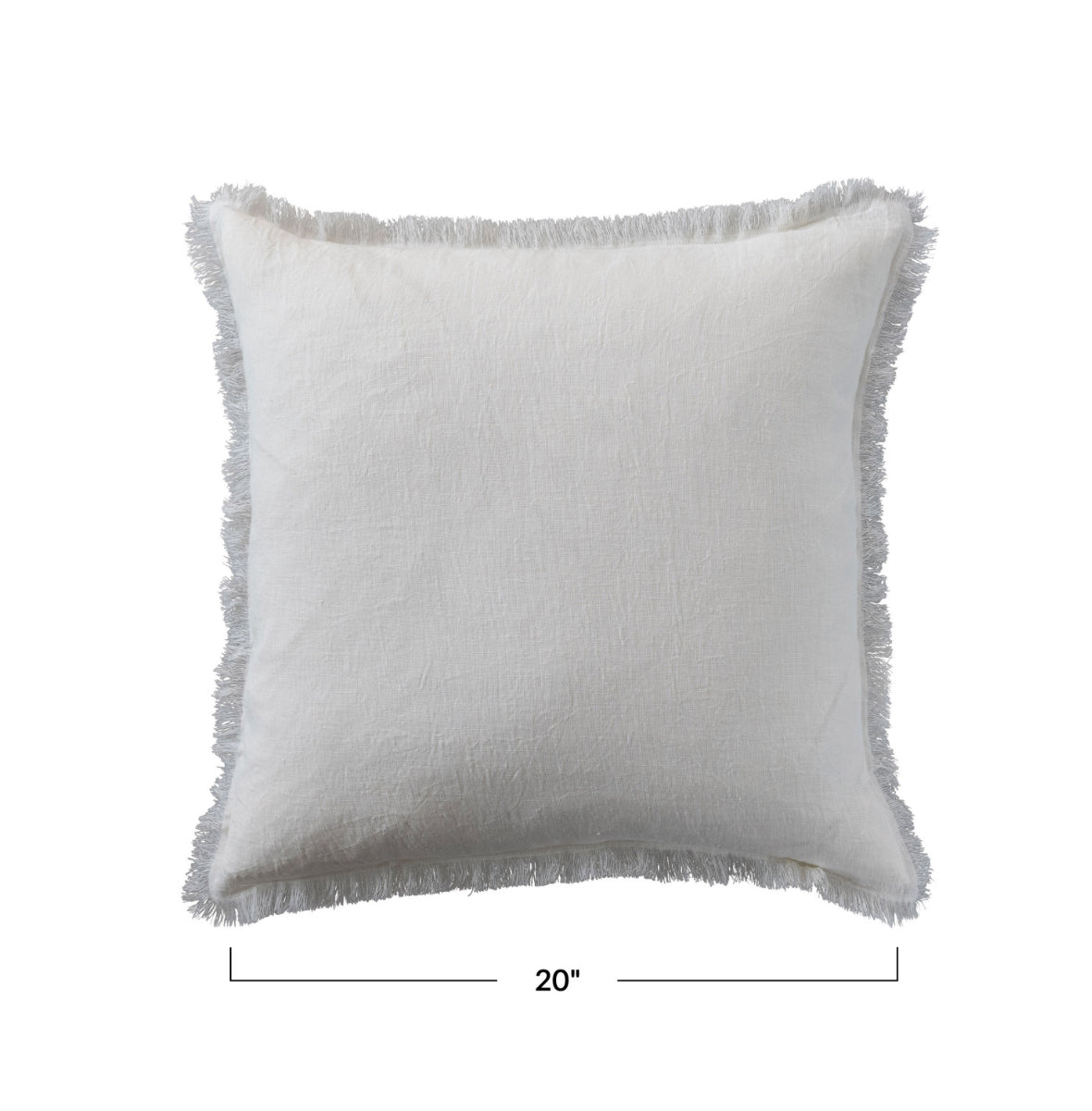 Stonewashed Linen Pillow with Fringe - Ivory
