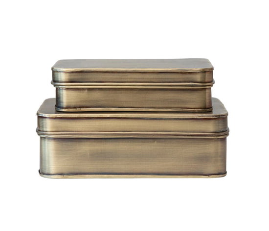 Metal Box with Antique Brass Finish - Small