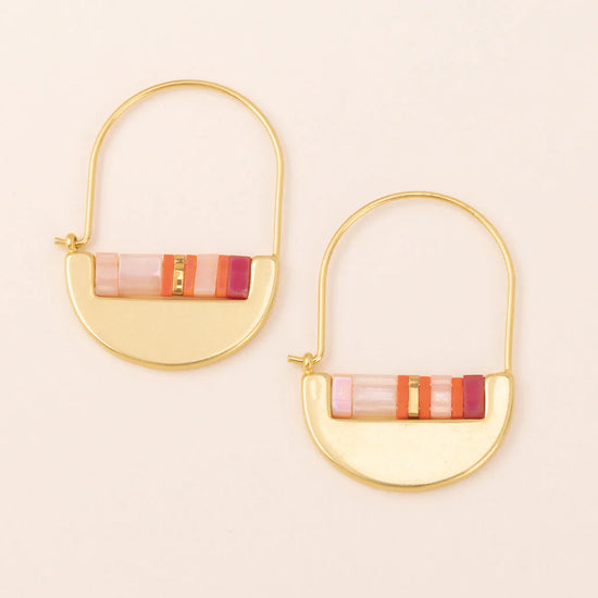Karma Miyuki Crescent Hoop Earrings - Pink Multi/Gold