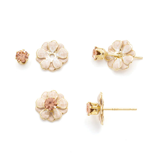 Sparkle & Shine Enamel Flower Earrings - Ivory/Gold