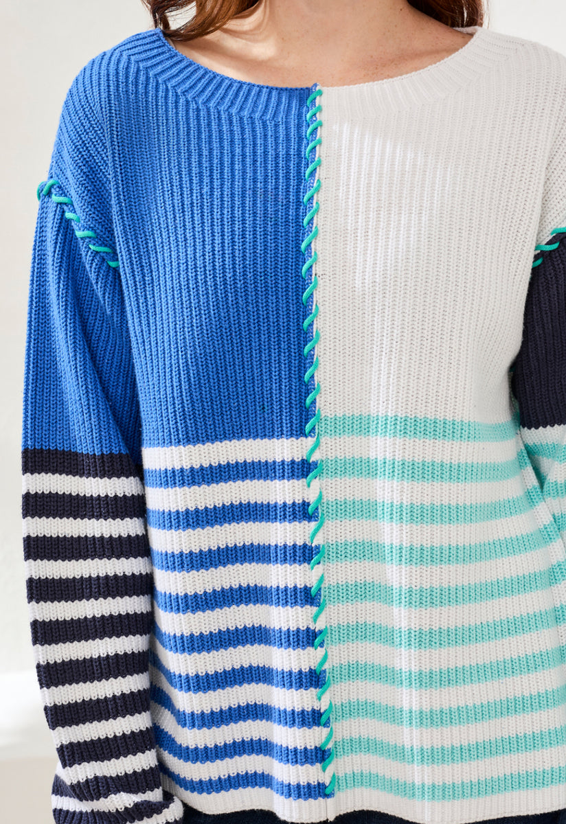 Drew Stitch Striped Color Block Sweater