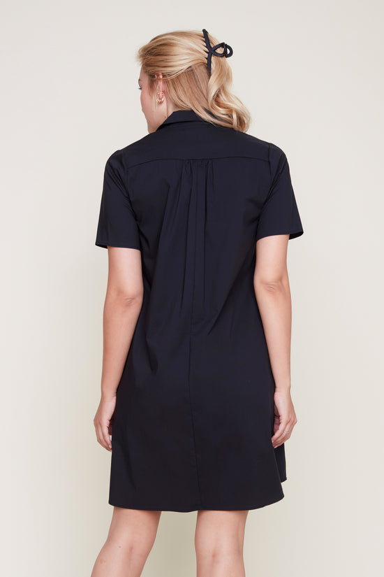 Short Sleeve Dress with Tie Collar - Black