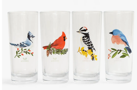 Tall Juice Glasses - Birds