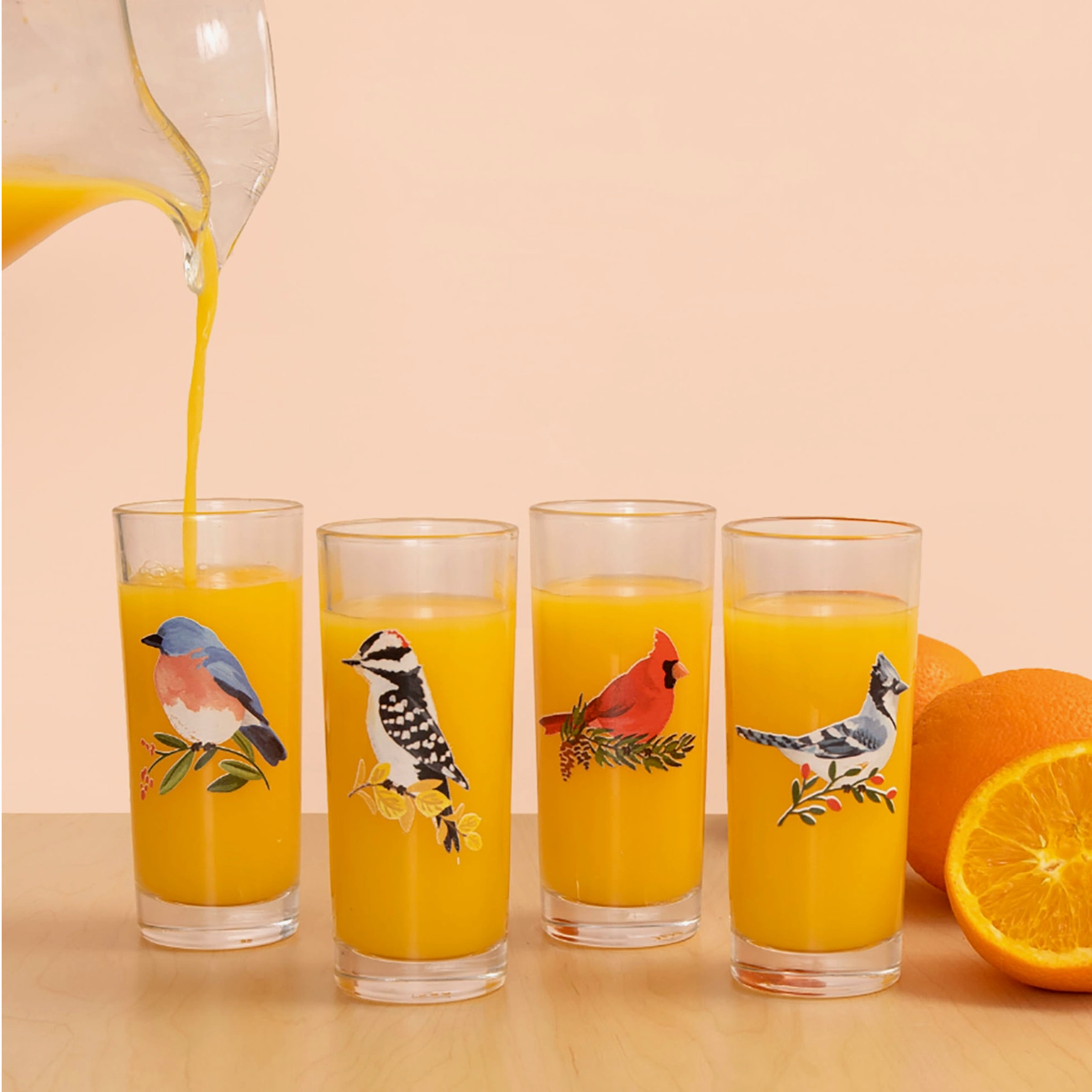 Tall Juice Glasses - Birds