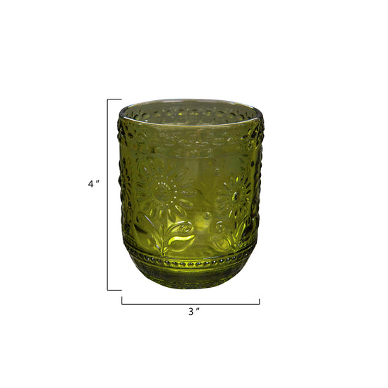 Embossed Drinking Glass - Green