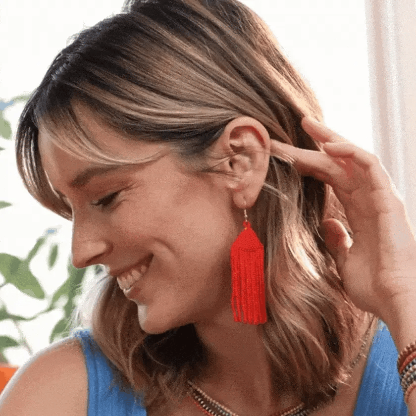 Michele Solid Beaded Fringe Earrings - Teal