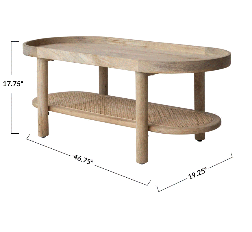 Mango Wood Coffee Table with Cane Shelf