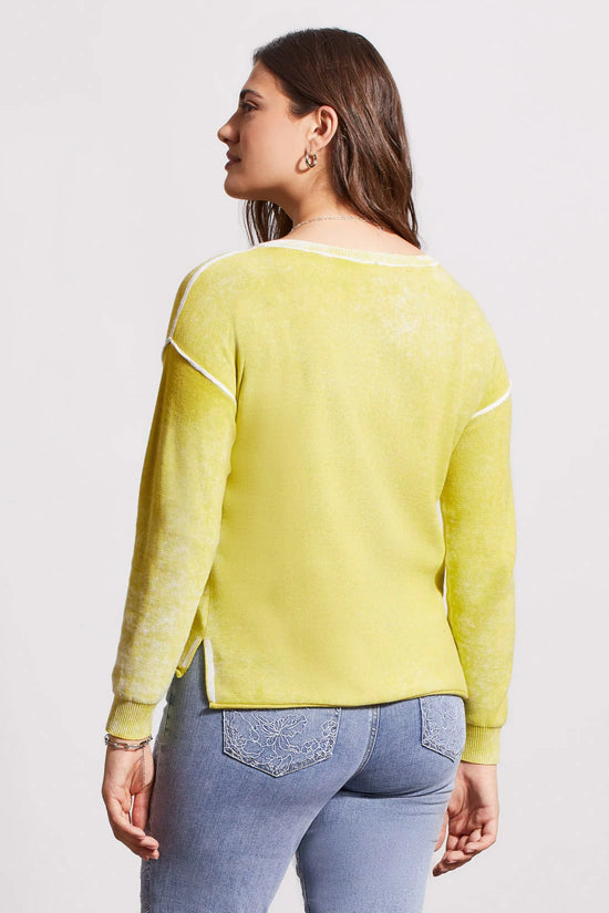 V-Neck Sweater with Special Wash Effect - Apple Green