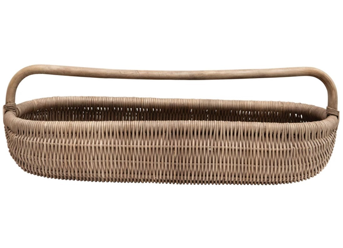 Hand-Woven Rattan Basket with Handle
