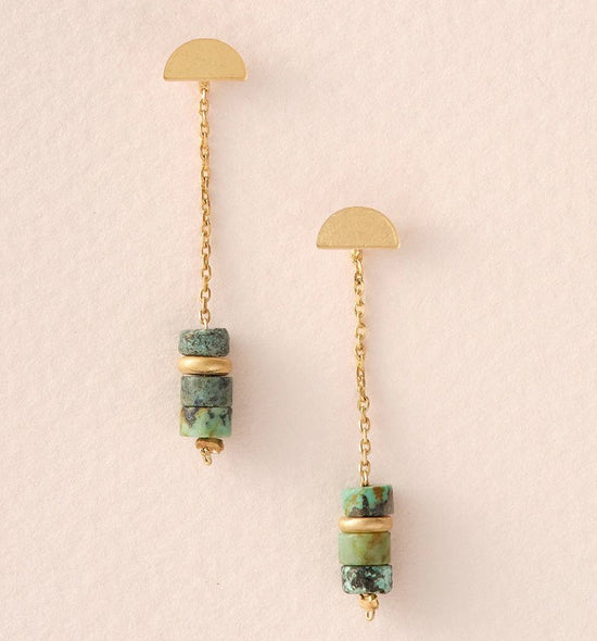 Stone Meteor Thread Earrings - African Turquoise / Gold