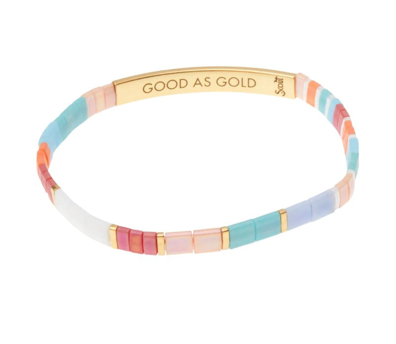 Good Karma Miyuki Bracelet - "Good as Gold" - Aqua Multi / Gold