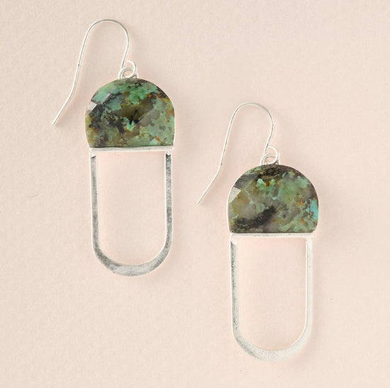 Modern Stone Chandelier Earrings - African Turquoise / Silver