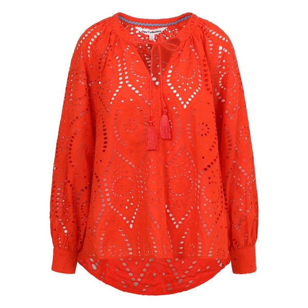Broderie Over Head Eyelet Top - Orange
