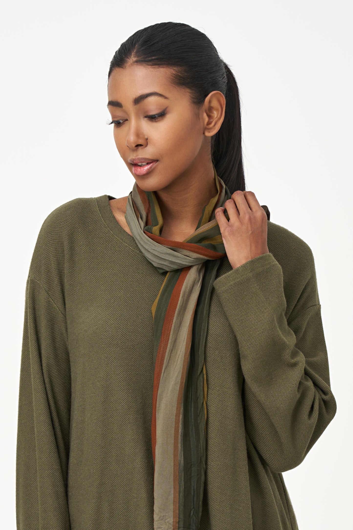 Long Sleeve Top with Scarf - Bonsai Stripe