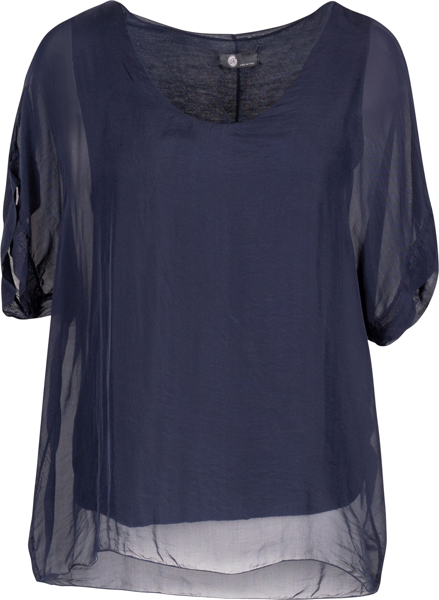 Short Sleeve Shear Silky Top - Navy