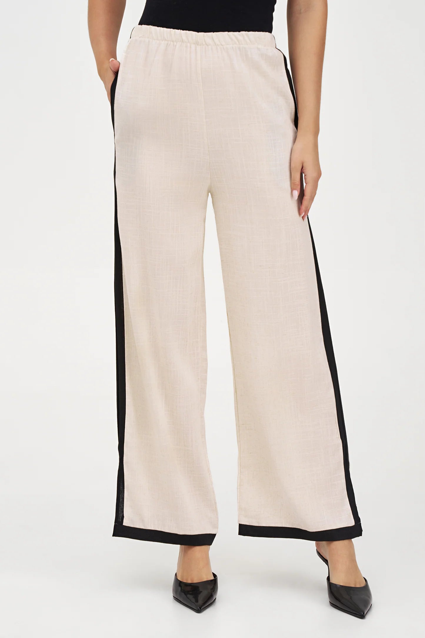 Flowy Pants with Side Stripe - Oat Combo