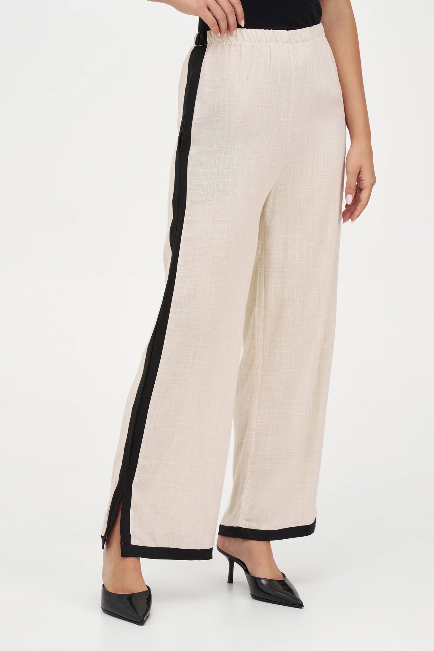Flowy Pants with Side Stripe - Oat Combo