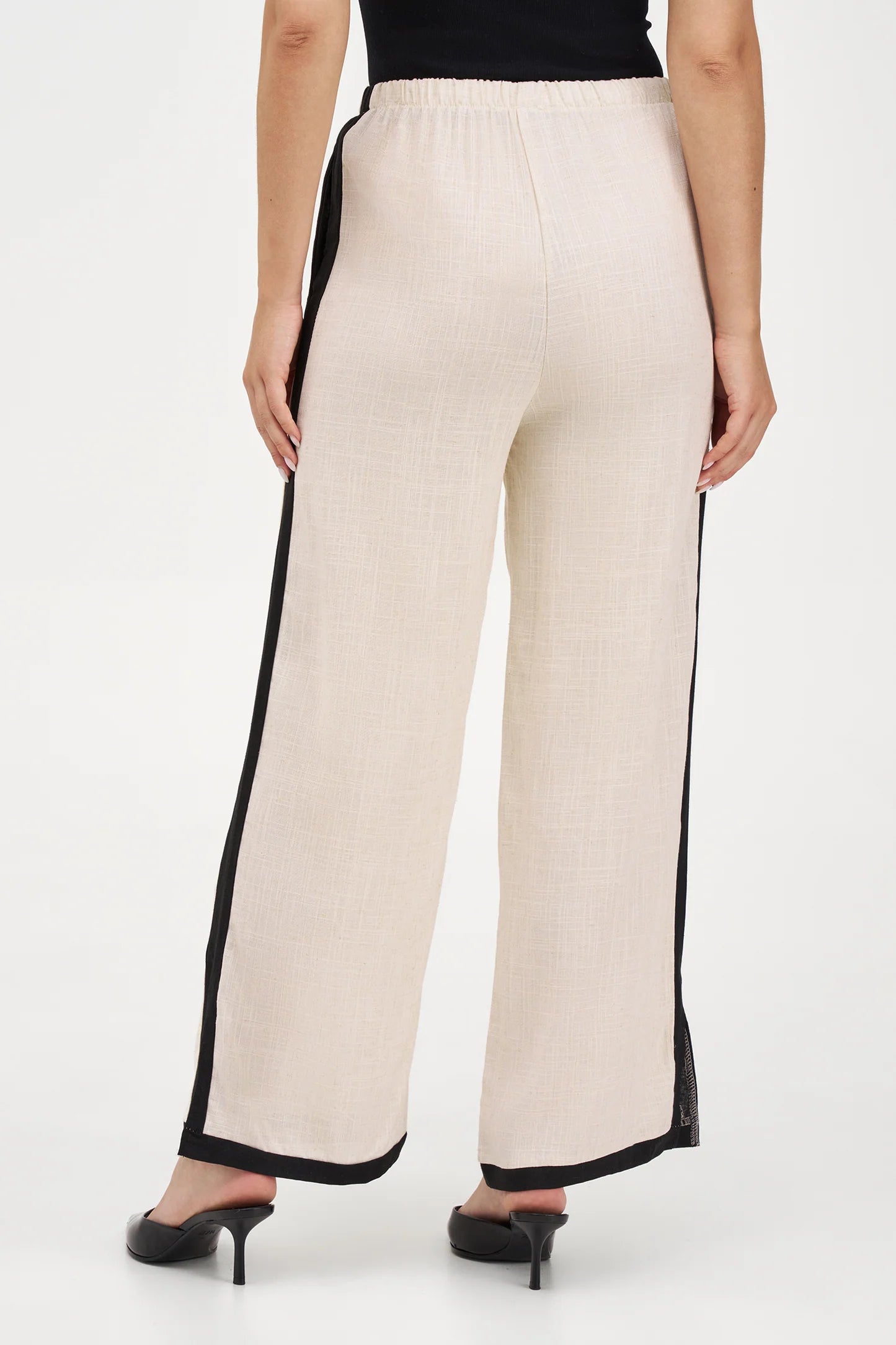 Flowy Pants with Side Stripe - Oat Combo