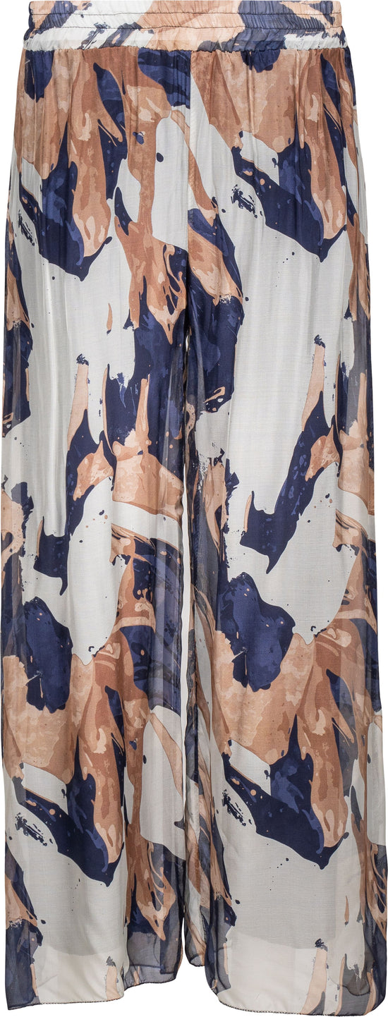 Wide Leg Print Pants - Navy Wave