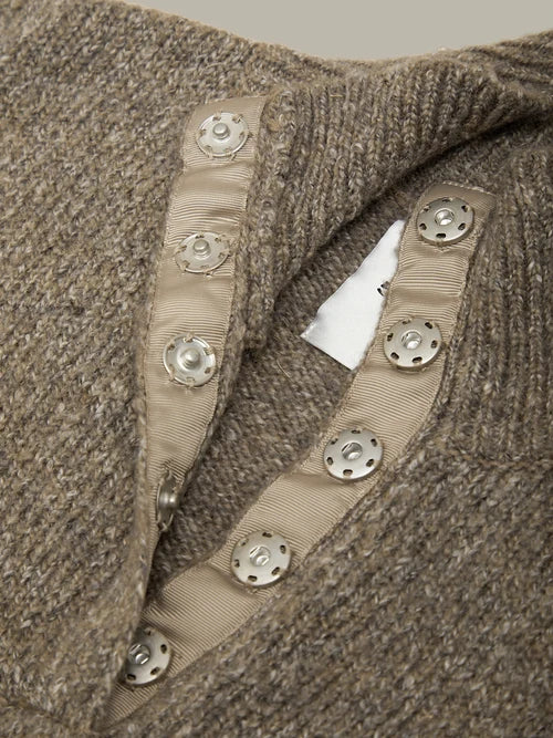 Boxy Snap Front Henley Sweater - Mushroom Melange