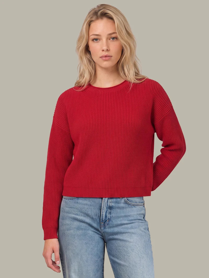 Daphne Cropped Pullover Sweater - True Red
