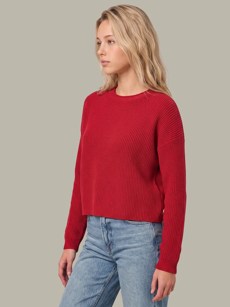 Daphne Cropped Pullover Sweater - True Red