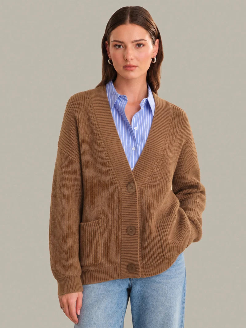 Celeste V-Neck Cardigan with Pockets - Carob