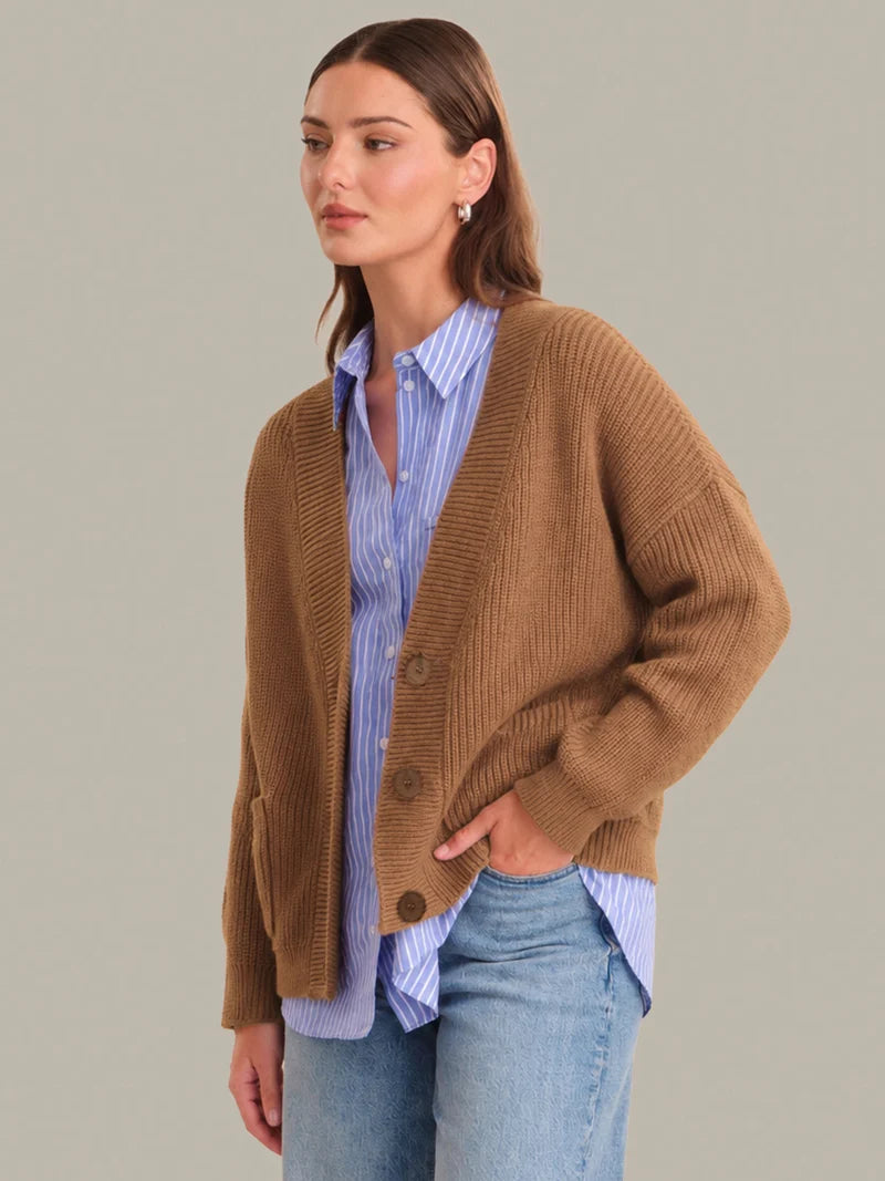 Celeste V-Neck Cardigan with Pockets - Carob