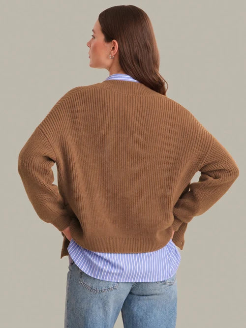 Celeste V-Neck Cardigan with Pockets - Carob