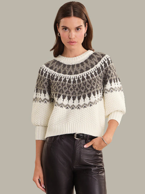 Alora Puff Sleeve Fair Isle Sweater - Sea Salt