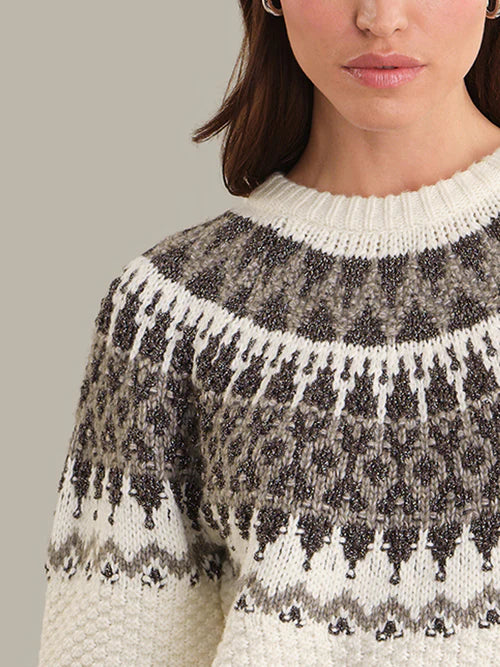 Alora Puff Sleeve Fair Isle Sweater - Sea Salt