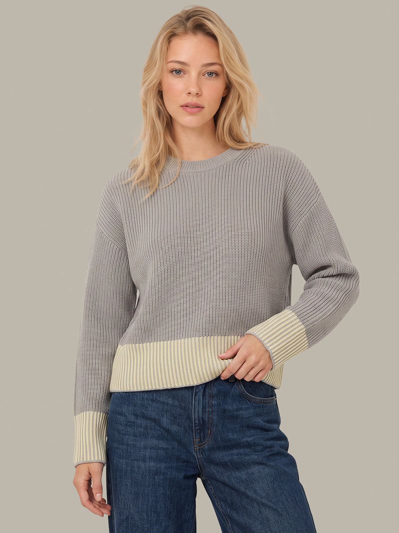 Sienna Striped Ribbed Sweater - Grey Pearl
