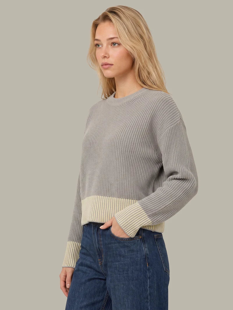 Sienna Striped Ribbed Sweater - Grey Pearl