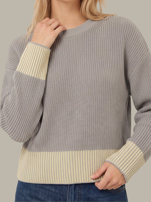 Sienna Striped Ribbed Sweater - Grey Pearl