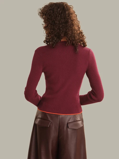 Emmeline Ribbed Henley - Dark Cherry