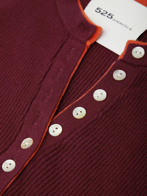 Emmeline Ribbed Henley - Dark Cherry