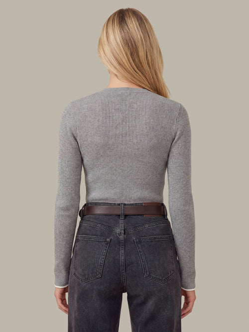 Emmeline Ribbed Henley - Heather Grey