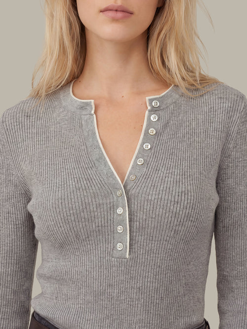 Emmeline Ribbed Henley - Heather Grey