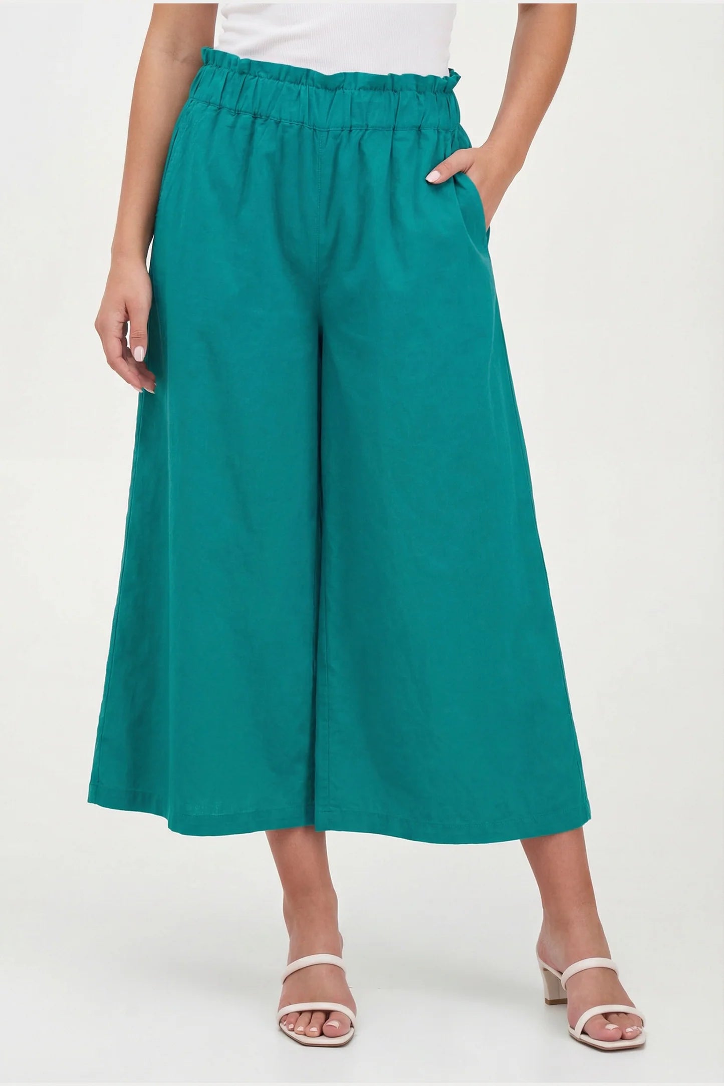 Flowy Pants with Paper Bag Waist - Reef