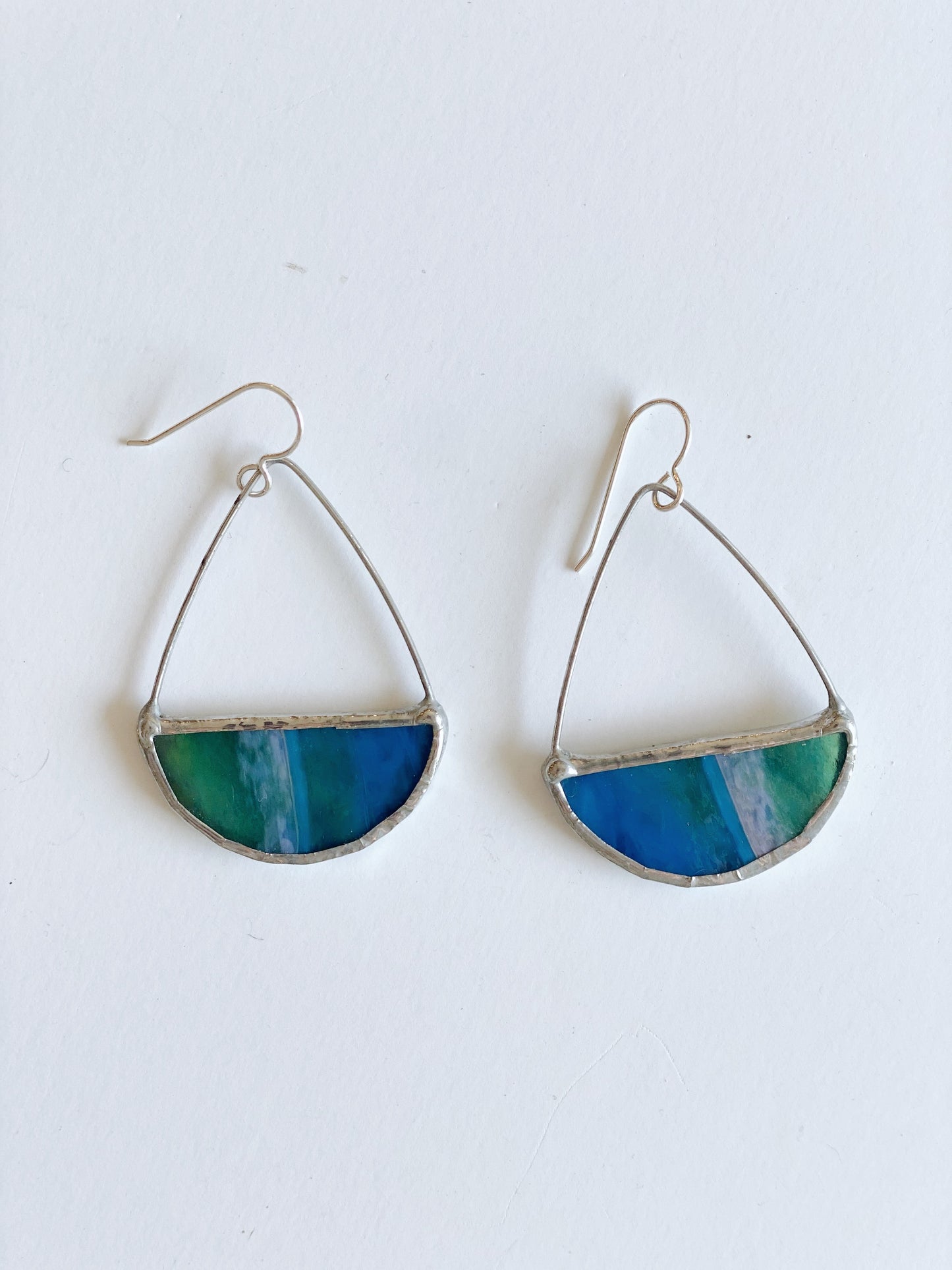 Stained Glass Earrings - Blue Half Hoops