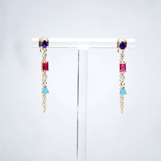 Droplet Chain Earrings - Multi Pink
