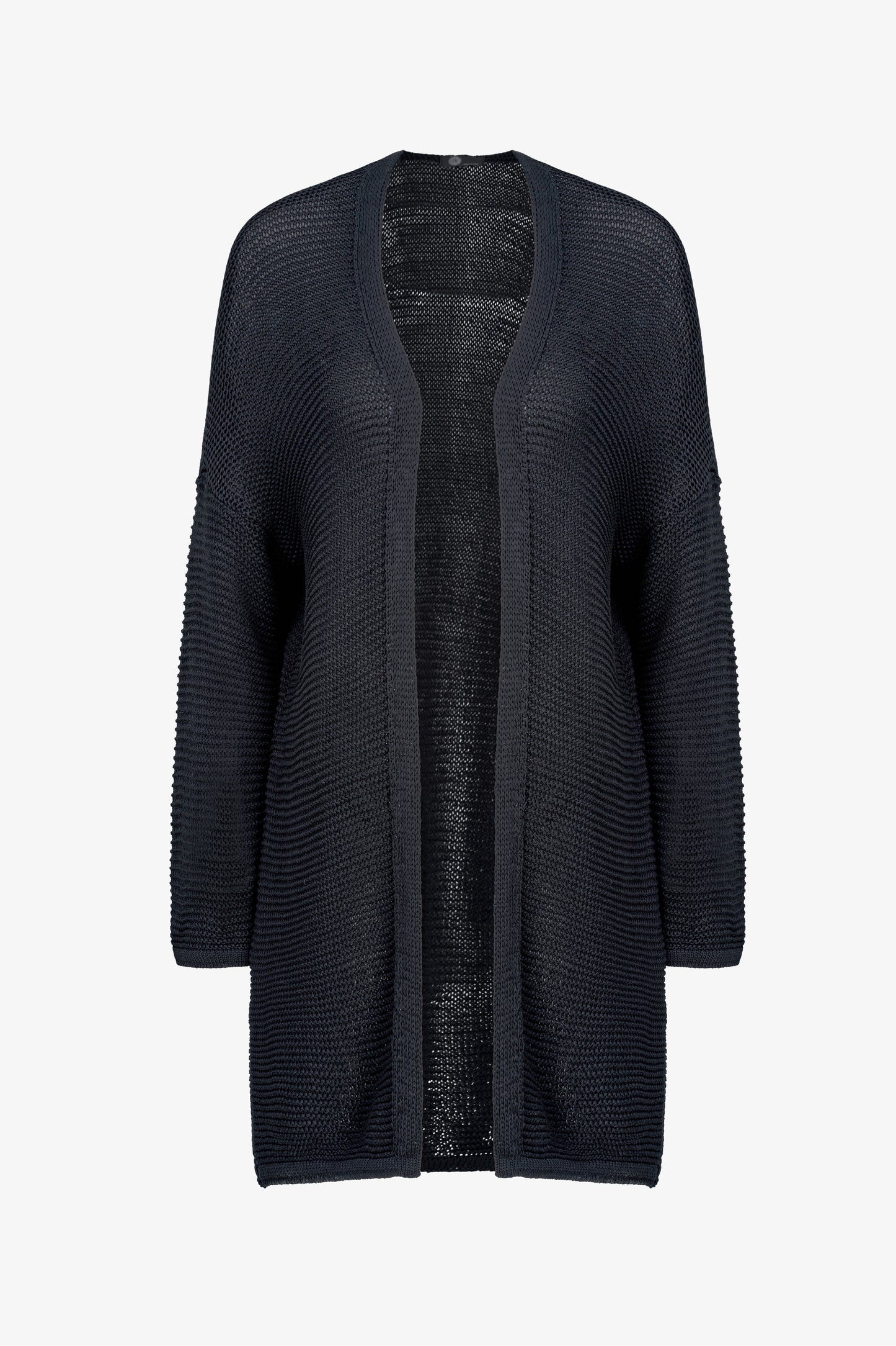 Long Open Weave Cardigan Sweater - Black