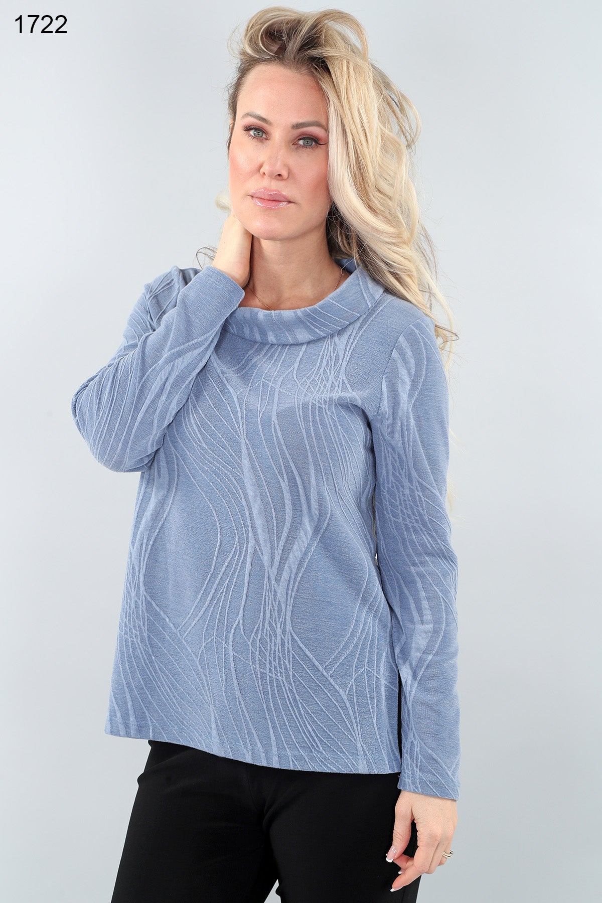 Textured Cowl Neck Top - Denim