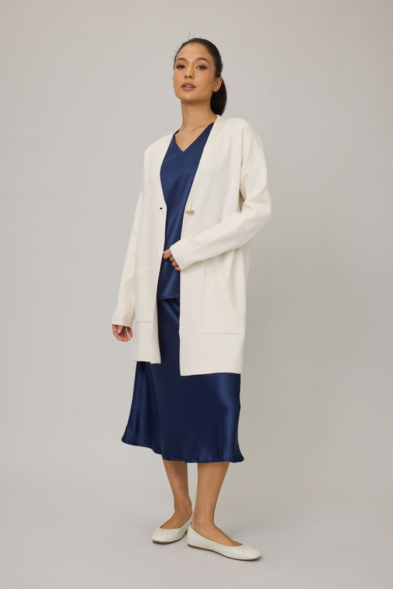 Long One Button Cardigan Sweater - Cream