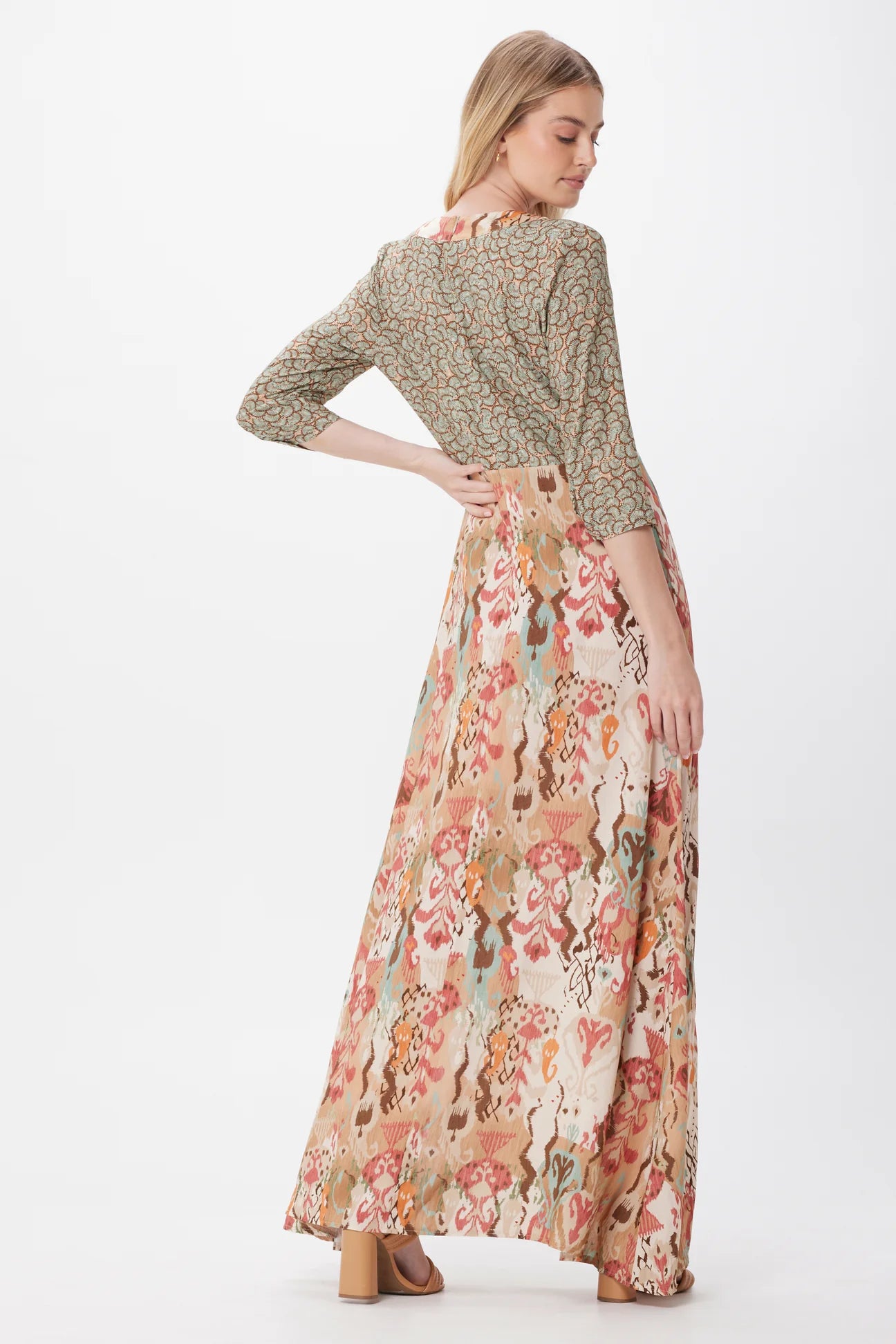 Katy Maxi Dress with Front Splits - Sea Foam/Coral